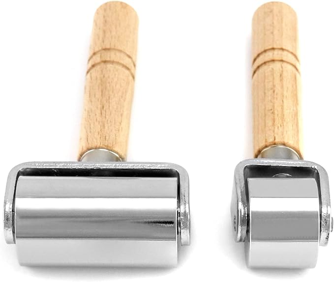 QWORK Leather Glue Laminating Roller Stainless Steel (2 pcs 2.36 inch + 1 inch) for Craft DIY Leather Edge Crimping Roller Press Platen Board Tool