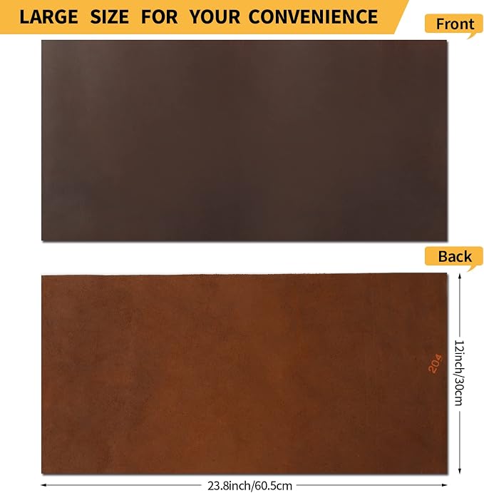 RingSun Genuine Leather Sheets for Crafts 12''X24'' Full Grain Leather Tooling Leather (2mm) Thick Cowhide Leather Pieces Square, Red Brown