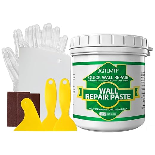 Wall Repair Paste Kit, 350g (12.35oz) White Drywall Spackle, Quick Mending Agent with Scrapers, Sandpaper, Odorless Wall Hole Filler for Cracks, Nail Holes, Dents, Scratches