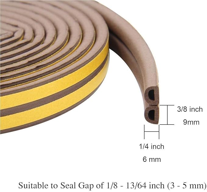 CloudBuyer Door & Window Weather Stripping, Soundproof Insulation Seal Strip with Self-Adhesive Rubber Collision Protection, 16.5 Ft (Brown)
