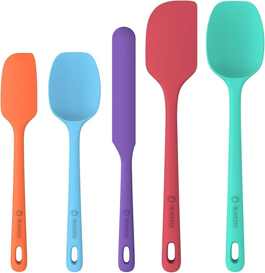 ChefAide 5 Pieces Silicone Spatula Set, Food Grade Rubber Spatula, Upgrade Strong Handle with Ergonomic Grip, Heat Resistant Up to 600°F for Nonstick Cookware, Cooking