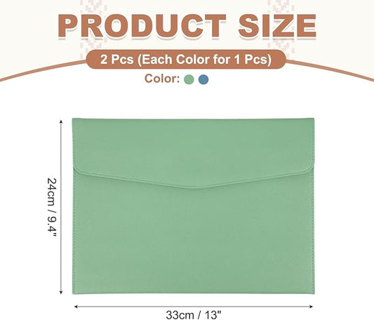 PATIKIL 2Pcs PU Leather A4 File Folder, Document Holder Envelope Waterproof Napa Texture Filing Organizer Portfolio Folder Case with Magnetic Snap for Home Office, Green, Light Blue