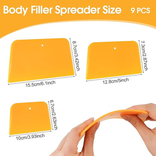 PEASUG Body Filler Spreader, 12 Pack Reusable Plastic Spreader Tool for Automotive Body Applying Fillers, Putties, Glazes, Caulks - Autobody Paint Repairs, 4 Each 4", 5" and 6"