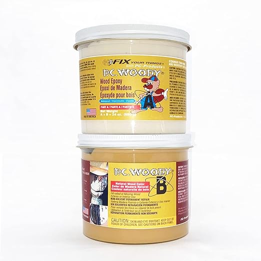 PC Products PC-Woody Wood Repair Epoxy Paste, Two-Part 24 oz in Two Cans, Tan 44330