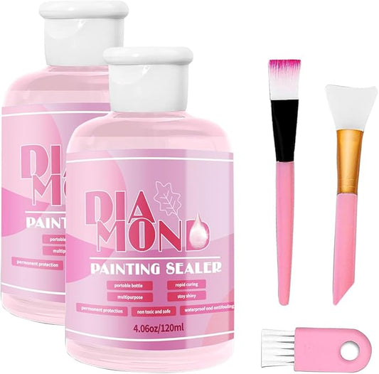 Diamond Painting Sealer Glue Kit 2 Pack 8OZ with Silicone Brush, Diamond Art Sealer Clear Finish High Gloss Permanent Hold & Shine Effect Puzzle Glue Clear Diamond Art Kits for Adults