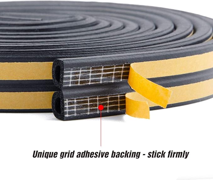 CloudBuyer Door & Window Weather Stripping, Soundproof Insulation Seal Strip with Self-Adhesive Rubber Collision Protection, 16.5 Ft (Black)