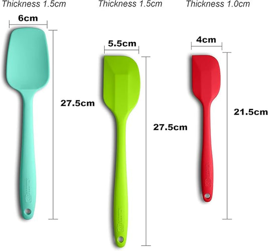 Silicone Spatula 3‑Piece Set Heat Resistant 600°F Non‑Stick Rubber Spatulas with Stainless Steel Core ALLWIN HOUSEWARE Large Spatula, Spoonula & Mini Spatula for Cooking & Baking, Multicolored