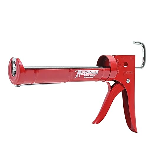 Newborn 189D Drip-Free Super Ratchet Rod Cradle Caulking Gun, 1/10 Gallon Cartridge, 6:1 Thrust Ratio, Red