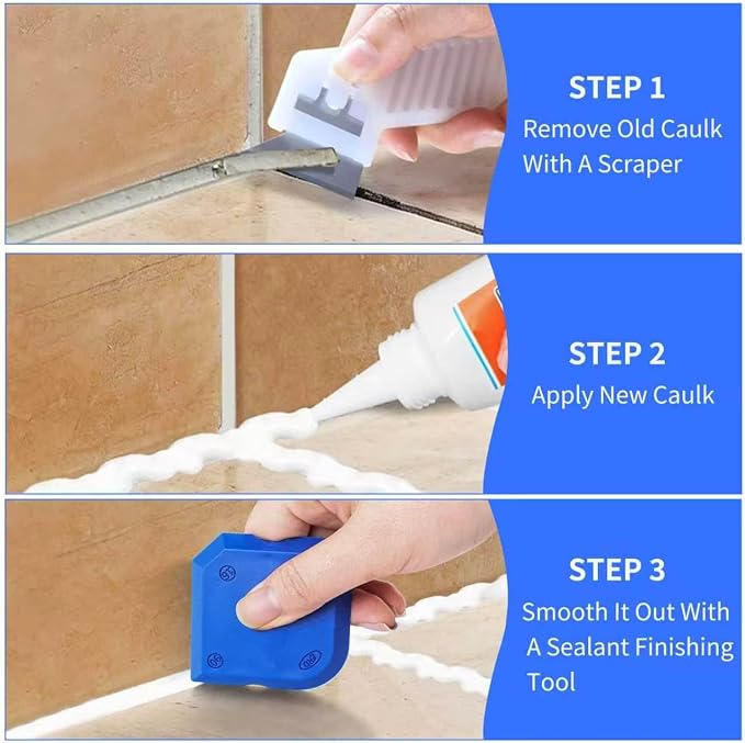 11 Pcs Caulking Tool Kit, Professional Silicone Sealant Finishing Tools Set, Multifunctional Caulk Removal & Grout Filling Tool with Storage Box, Complete Repair Tools for Bathroom Kitchen Window