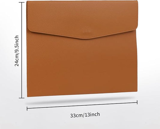 MultiBey PU Leather A4 Document Holder File Organizer with Snap Closure, Waterproof/Water‑Resistant A4 & Letter Size Envelope Folder 13 x 9.5 in - Holds up to 100 Sheets (Brown)