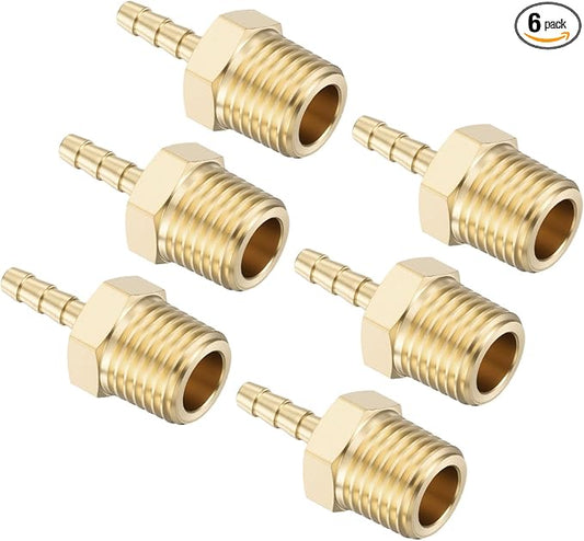 Pack of 6 Brass Hose Barb Fittings Adapter Connector 5/32" Hose Barb to 1/4" NPT Male Fittings for Home Machines, Massage Bathtubs, and Irrigation Systems