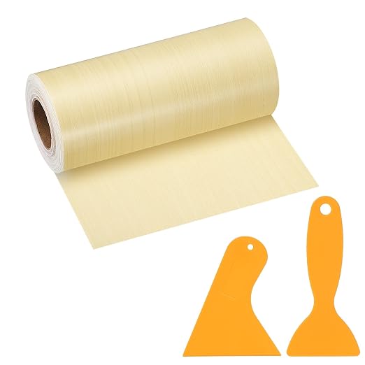 PATIKIL Wood Grain Repair Tape, 5" x 33' Self Adhesive Realistic Wood Tape with Scraper Durable Repair Patch for Furniture Floor Window Door Table DIY Home Decor, Yellow Fir
