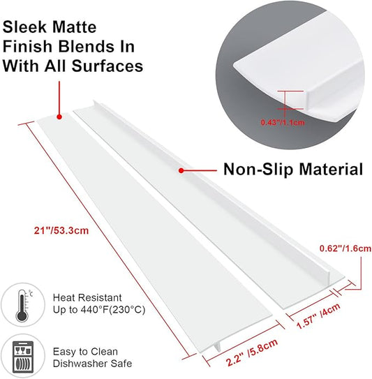 Silicone Stove Counter Gap Cover (2 Pack),Easy Clean Heat Resistant Wide & Long Kitchen Stove Gap Filler,Seals Spills Between Counters, Oven, Stovetops, Washing Machines, Washer, Dryer(21in, White)