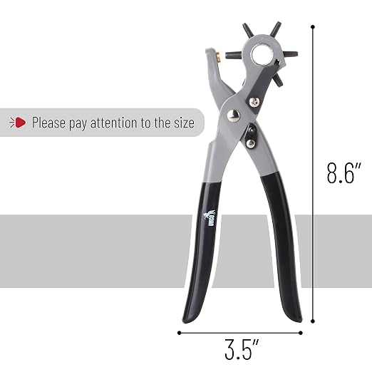 UNCO- Leather Hole Punch Tool, 5/64", 3/32", 7/64", 1/8", 5/32", 3/16" | 6 Different Hole Sizes, Durable Hole Punch for Watch Bands, Straps, Dog Collars, Saddles, Shoes, Fabric, DIY Craft Projects