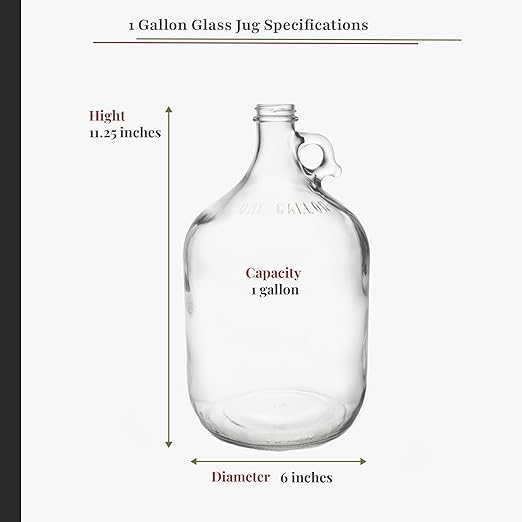 North Mountain Supply 1 Gallon Glass Fermenting Jug with Handle, 6.5 Rubber Stopper, 2-Piece Airlock, Black Plastic Lid - Set of 1