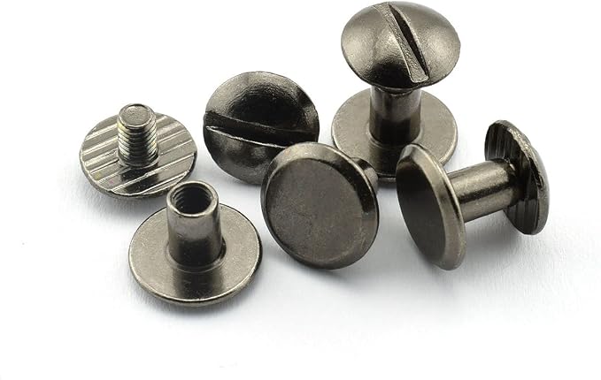 LQ Industrial 60 Sets Chicago Screw M4X6mm Round Slotted Head Carbon Steel Binding Screws Rivet Book Binding DIY Leather Craft Assembly Bolt 1/4" Black