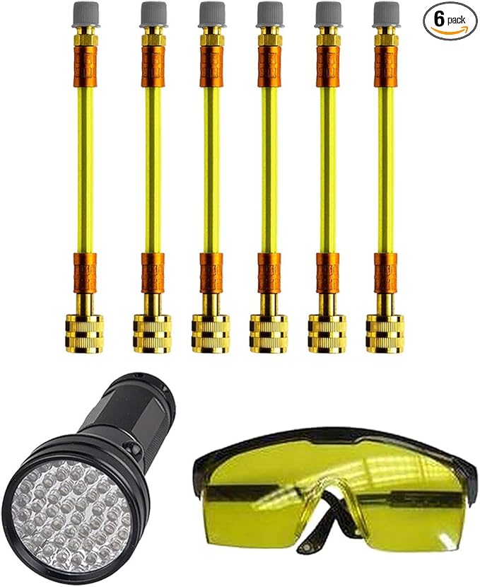Leak Saver Direct Inject Refrigerant Leak Sealer with UV Dye, 6 Pack - Includes 51 LED UV Light and Protective Glasses