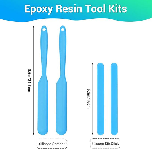 Gartful Silicone Stir Sticks Kit for Epoxy, 2pcs Spatula Scraper, 2pcs Large Silicone Resin Stirring Sticks, Reusable DIY Craft Tool for Mixing Resin, Paint, Waxing, Liquid, Set of 4, Blue