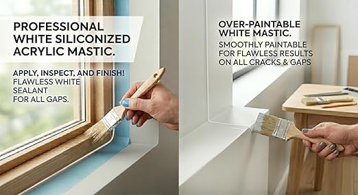 Waterproof Siliconized Acrylic Latex Caulk White, 2PCs x 17.6oz, Silicone Sealant Acrylic, PAINTABLE Crack Proof Door, Window Frame Sealant, Ideal for Filling Cracks & Gaps, Bathroom, Kitchen