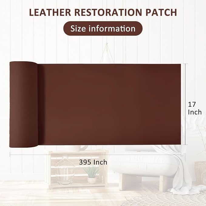 AOOTOOLINK Leather Repair Patch 17X395 Inch Self Adhesive Leather Repair, Large Leather Repair Tape for Couches, Furniture, Car Seats, Cabinets, Sofa, Handbags (Dark Brown, 17X395 Inch)