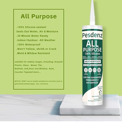 White Universal Silicone Caulk, 100% Silicone Sealant Outdoor Waterproof, Flexible Cartridge Adhesive Caulking for Aquarium RV Roof Window Door Kitchen Bathroom Bathtub Shower Seal, 10.1 Oz, 1 Pack