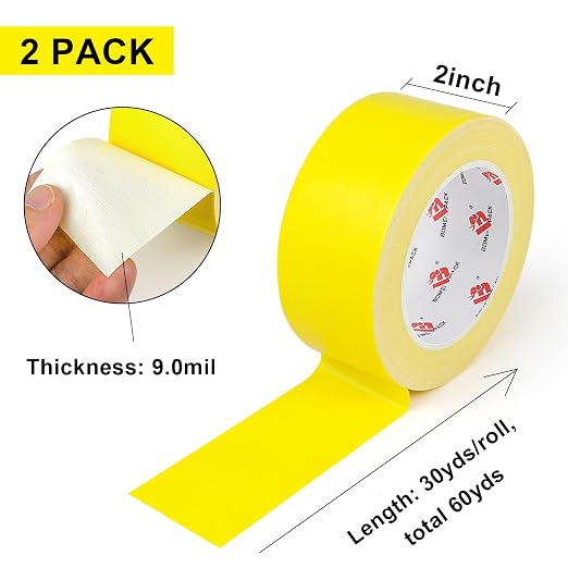 Yellow Duct Tape Heavy Dudy,9 Mil Thickness,2 Inches x 30 Yards,Strong Industrial Strength,Flexible,No Residue,Waterproof and Tear by Hand,Multi-Use for Indoor & Outdoor Repairs 2 Pack