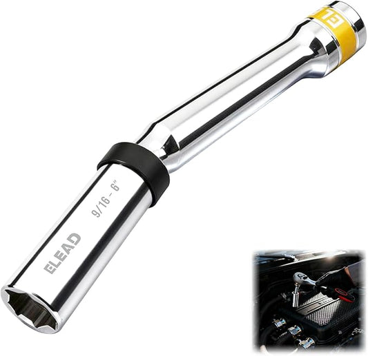 ELEAD 9/16" Swivel Magnetic Spark Plug Socket, 3/8" Drive x 6" Total Length, Thin Wall Spark Plug Removal Tool, 360 Degree Swivel, Enhanced Magnetic, 6-Point Design, Cr-V Steel