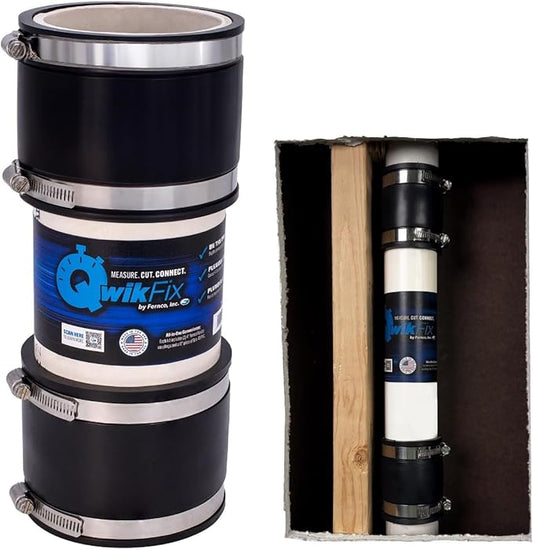 Fernco QwikFix Broken Pipe 4" Coupling Repair Kit for Plastic, Cast Iron and Steel Pipes in Black