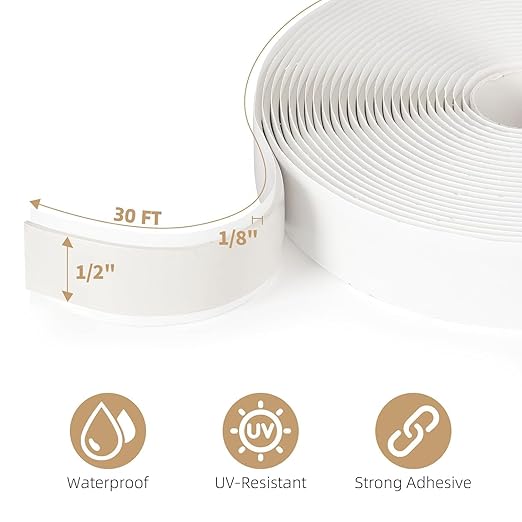 Butyl Tape 1/2" x 30 Ft White – Non-Hardening Waterproof Sealant Tape for RV Window Glazing, Roof Leak Repair, Pipe Plumbing Fixtures & EPDM Roof Patching – Premium Butyl Caulk Tape (2 Pack)