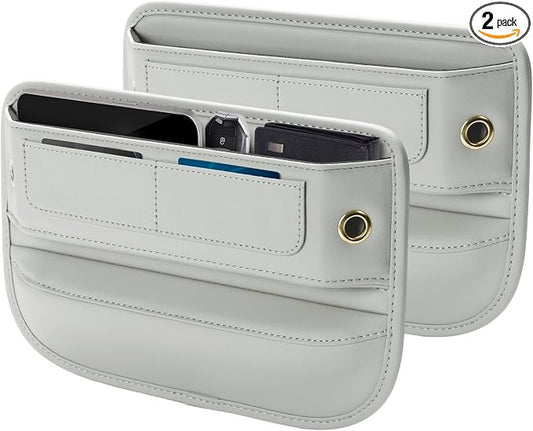 Universal Fit Premium Leather Car Seat Gap Filler Organizer, Center Console Organizer with Card Slots, Clever Gifts for Car SUV Truck Owners (Beige, 2 Pack)