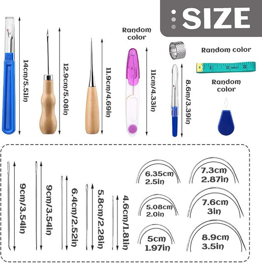 BUTUZE Upholstery Repair Kit, Leather Sewing Kit, Sewing Thread, Waxed Thread, Heavy Duty Hand Sewing Needles, Sewing Awl, Heavy Duty Sewing Kit for Car Carpet Sofa Shoe