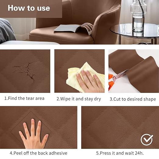 Cahomo Self-Adhesive Leather Repair Patches Tape for Couches - 8x11 inch, Vinyl & Leather Repair Kit for Furniture, Car Seats, Handbags, Jackets - Dark Brown