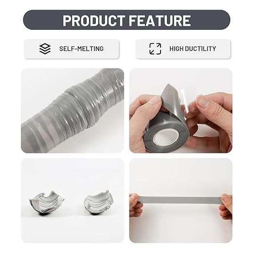 4-Pack Gray Self Fusing Silicone Tape (40 Ft Total) - Industrial Grade Rubber Tape for Metal Pipe Repair & Conduit Sealing - Waterproof, Air-Tight & Easy-Peel Insulation Wrap