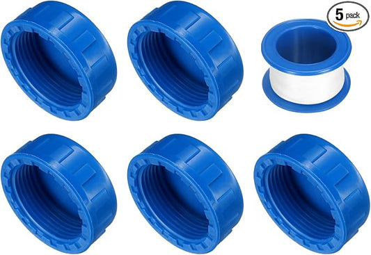 uxcell 5Pcs 1-1/4 Inch PT Female Thread PVC Pipe Fitting Cap, Cleanout Water Drain End Caps, Pipe Plug Socket Fittings with Tape for Water Heater Supply Lines, Plumbing, Blue