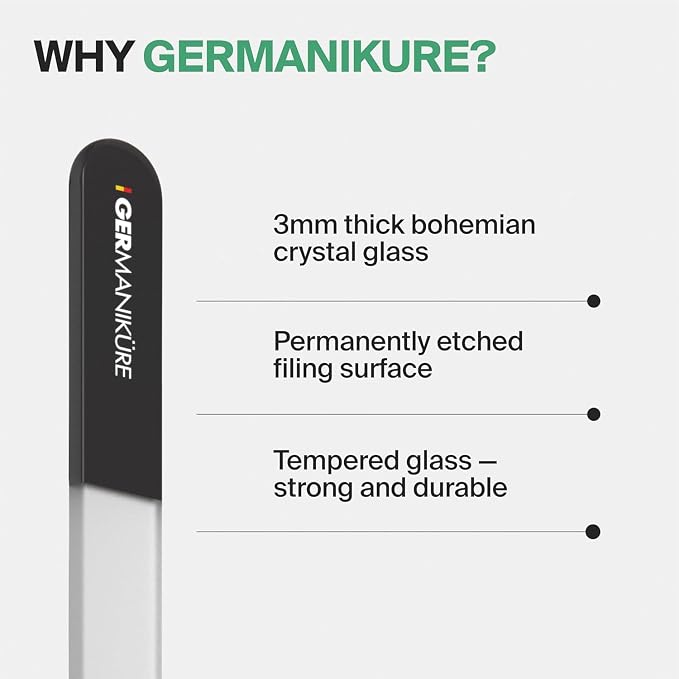 4pcs Manicure Set Genuine Czech Crystal Gray Glass Nail File Moon File Manicure Stick Pedicure Foot Care Bar in Black Leather by GERmanikure