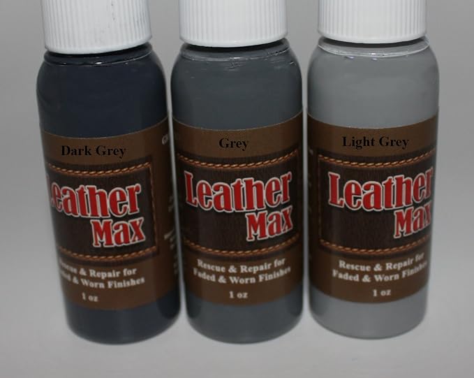 Furniture Leather Max Complete Leather Refinish and Repair Kit Now with 3 Color Shades to Blend with/Leather & Vinyl Restorer (Middle Grey)