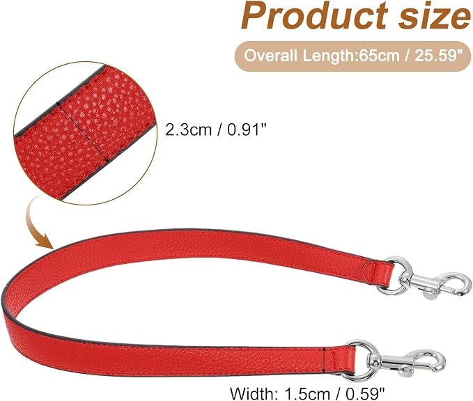 uxcell 25.59 Inch PU Leather Short Bag Strap with Clasp, Purse Handles Handbags Replacement Straps for Clutch Bag Underarm Bags, Red, Silver Buckle