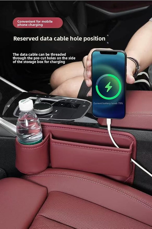 Alymarr Leather Car Seat Gap Filler, Center Console Organizer Multifunctional Auto Console Side Storage Box with Cup Holders,Car Accessories,Magnetic Leather Sunglasses Holder,Phone Key Storage