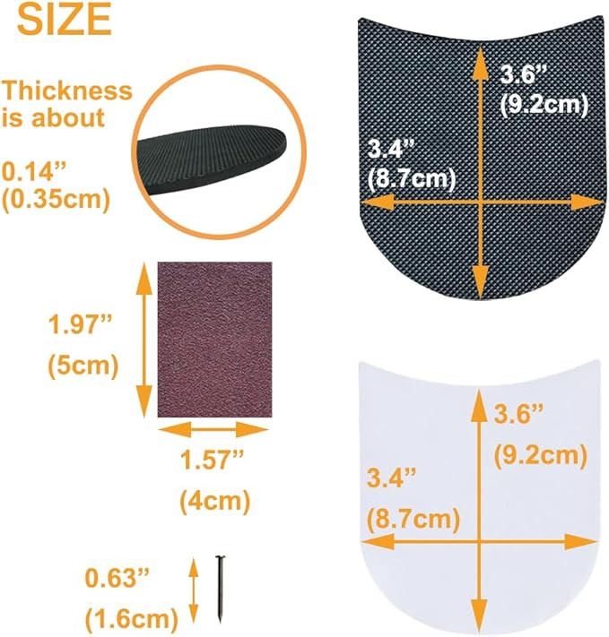 Unikstep 2 Pairs Shoe Heel Pads, Shoe Repair Rubber Heels, 3.5mm Thickness Anti Slip Cushion and Protector, Replacement Kit with Nails Sandpapers Self Adhesive Stickers