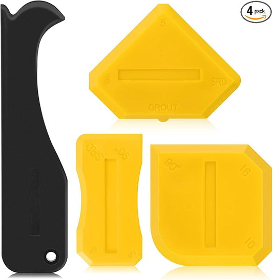 Outus 4 Pieces Silicone Caulking Tool Set Sealant Finishing Grout Scraper Caulking Removal Tool for Kitchen Bathroom Floor Sink Joint Sealant Sealing Home House Renovation, Reuse and Replace(Yellow)