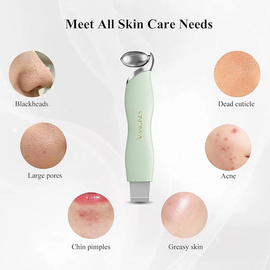 Blackhead Remover Tool with Ice Roller, Stainless Steel Face Scraper, Skin Scrubber Face Spatula for Deep Cleansing, 3-in-1 Skin Care Tool with 2 Silicone Brush Heads (Sage Mist)