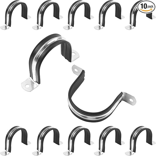 2 Inch Reinforced Rigid Pipe Strap, 2 Holes U Bracket Cable Clamp Hanger, Rubber Cushioned Insulated Clamp, Conduits Strap Clamps for Pipe Fixing on Various Surfaces, 10 PCS(50 mm)