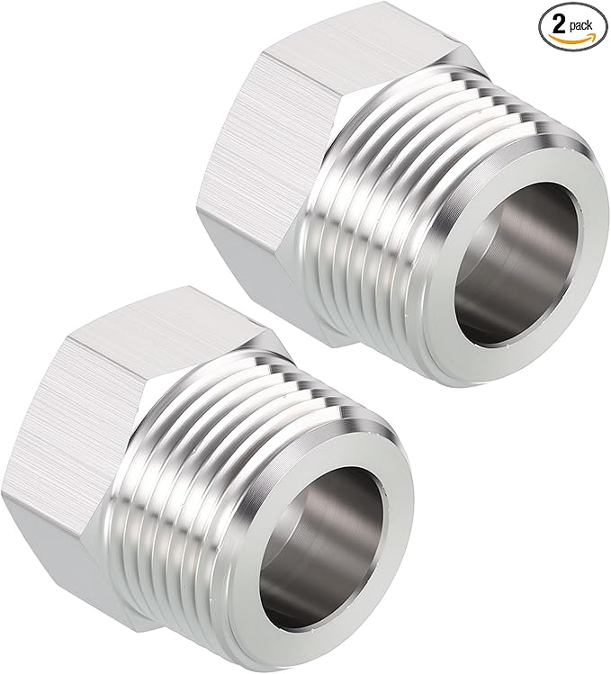 Pack of 2, 3/4" Male NPT to 1/2" FeMale NPT Solid 304 Stainless Steel Hex Bushing, Hose Fittings Adapter Reducer for Pipe Leak Repair, Bathroom Remodeling, Tool Extensions