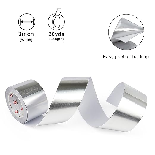 BOMEI PACK Aluminum Foil Tape,Heavy Duty Metal Foil Tape,High Temperature Silver Duct Tape,Perfect for Sealing & Patching,HVAC,Air Ducts,Insulation and Metal Repair (5 Inch)