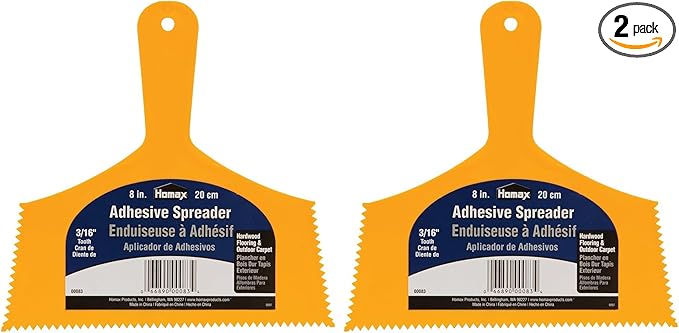 Homax Adhesive Spreader, 8", 3/16" Tooth, Hardwood Flooring Spreader,Orange (Pack of 2)