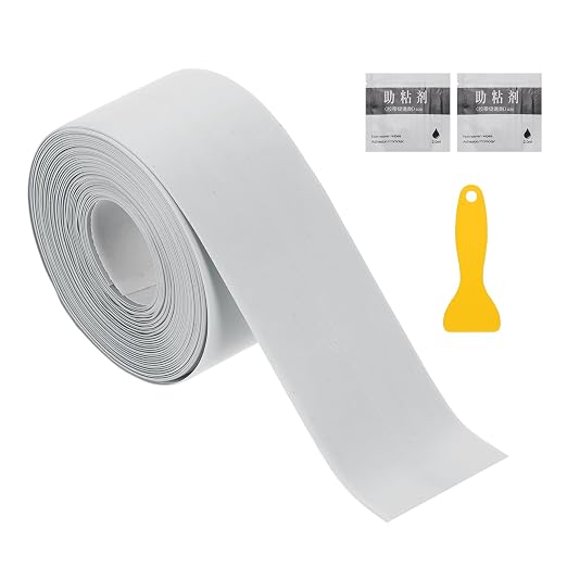 uxcell Caulk Tape Waterproof, 1.5 Inch x 16.4 ft Self-Adhesive Sealant Sealing Strip Caulking Sealant Tape PVC with Tool for Kitchen Sink Toilet Bathroom Bathtub Floor, Gray