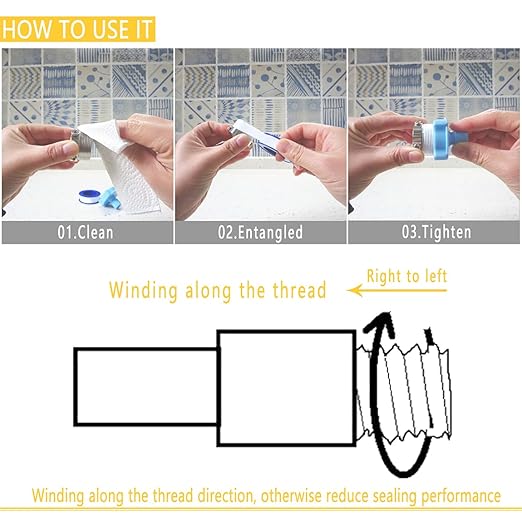 VOTMELL 8 Rolls 1/2 Inch(W) X 520 Inches(L) Teflon Plumbers Tape,Pipe Sealing & Plumbing Thread Tape,PTFE Water Sealant Seal for Shower Head,White