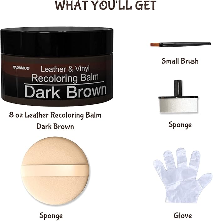 NADAMOO Leather Recoloring Balm Dark Brown 225g / 8 oz, Leather Repair Kits for Couches, Restoration Cream Scratch Repair Leather Dye for Vinyl Furniture Car Seat, Sofa, Shoes