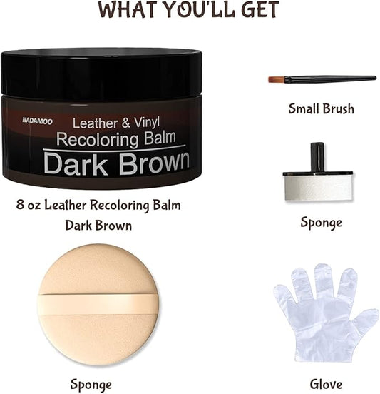 NADAMOO Leather Recoloring Balm Dark Brown 225g / 8 oz, Leather Repair Kits for Couches, Restoration Cream Scratch Repair Leather Dye for Vinyl Furniture Car Seat, Sofa, Shoes