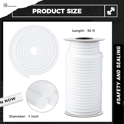MotiMind 1 Inch x 50 ft Foam Backer Rod for Gaps Joints Concrete Crack Filler Caulk Saver Bulk Foam Backing Rod Concrete Filler Rope for Weather Stripping Door Seal (White)
